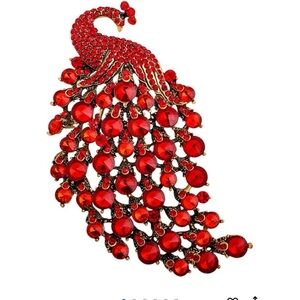 Elegant Red Peacock Brooch
